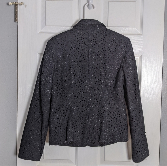 WD.NY Long Sleeve Black Eyelet Crochet Lace Blazer with Jeweled Buttons Size 10 - Picture 3 of 7